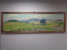 Continental school : Farmland, oil on panel, framed.