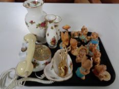 A tray of ten Pendelfin rabbits together with assorted Royal Albert Old Country Roses china and