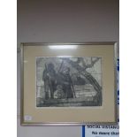 A mid century wood cut print depicting children, signed in pencil 7/50, framed.