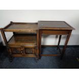 An Edwardian oak occasional table and a tea trolley