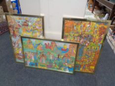 Three hand coloured pictures titled 'The Legends of King Arthur',