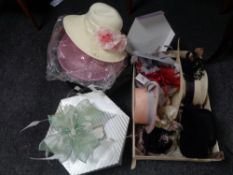 A box of lady's formal hats, fascinators,