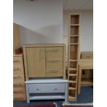 An oak effect low sideboard fitted cupboard,