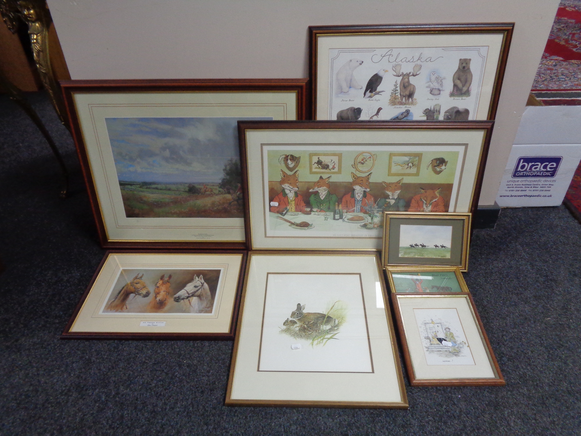 Seven assorted prints - Harry B Neilson Mr Foxes hunt breakfast on Christmas day,