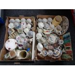 Two boxes containing miscellaneous china to include mugs, beer steins, tea china,