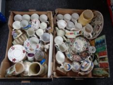 Two boxes containing miscellaneous china to include mugs, beer steins, tea china,