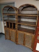 Two bamboo and wicker dome topped shelving units