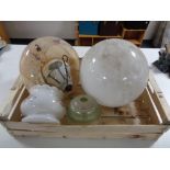 A crate of five vintage glass light shades