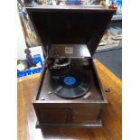 An early 20th century oak cased HMV model 103 table top gramophone CONDITION REPORT: