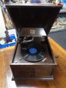 An early 20th century oak cased HMV model 103 table top gramophone CONDITION REPORT: