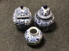 Three Chinese style blue and white vases,