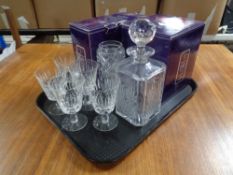 A tray of boxed Edinburgh Classic Collection whisky decanter and vase,