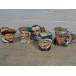Five small Royal Doulton character jugs, Robinson Crusoe,
