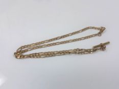 A 9ct gold chain with non-gold T-bar, length 44cm CONDITION REPORT: 9.