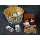 A mid 20th century sewing box together with a mahogany box containing sewing accessories, needles,