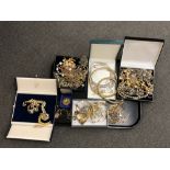 A tray of a large quantity of gilt costume jewellery; necklaces, chains,