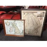 A framed colour map of Lincolnshire and another of the British Isles (2)