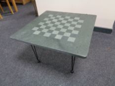 A 20th century marble chess board topped card table