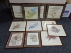 A box of eleven framed wildlife prints