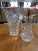 A lead crystal cut glass vase and water jug