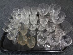 A tray of assorted 20th century drinking glasses