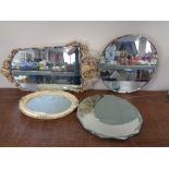 Two 1930 un-framed mirrors and two further mirrors