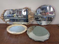 Two 1930 un-framed mirrors and two further mirrors