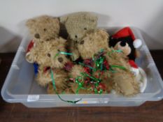 A collection of modern teddy bears and soft toys.