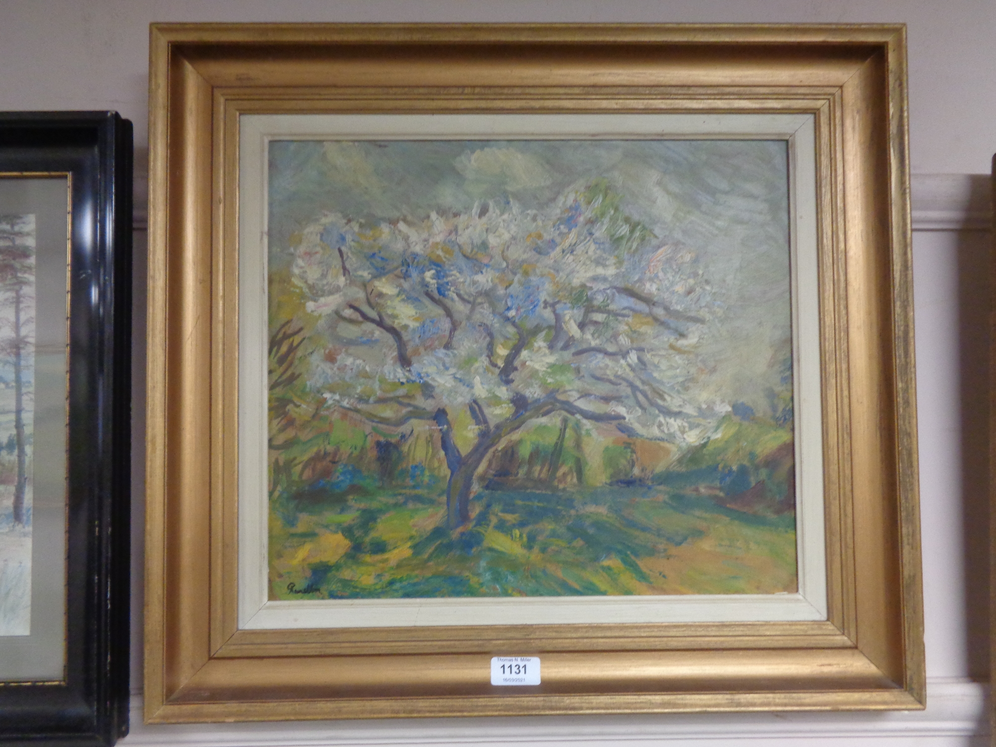 Continental school : Tree, oil on panel, framed.