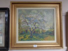 Continental school : Tree, oil on panel, framed.