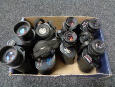 A box of four pairs of field glasses to include Carl Zeiss Jena (X2),