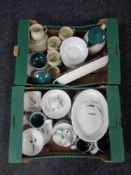 Two boxes containing Denby tea and dinner ware