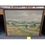 Continental school : Farmland, oil on canvas, framed.