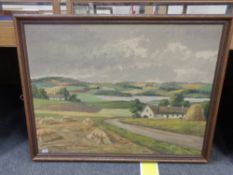 Continental school : Farmland, oil on canvas, framed.