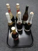 Seven bottles of alcohol and wines - Cherry brandy, Martini Asti,