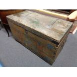 A 19th century painted pine marriage chest