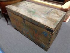 A 19th century painted pine marriage chest