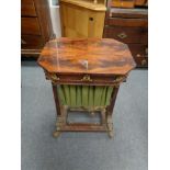 A 19th century mahogany sewing table with ormolu mounts on brass paw feet, height 75 cm,