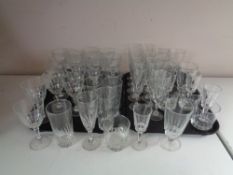 Two trays of assorted drinking glasses