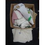 A box of Christie towels and assorted linens