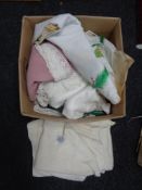 A box of Christie towels and assorted linens