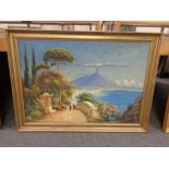Continental school : Mediterranean landscape, oil on canvas framed.