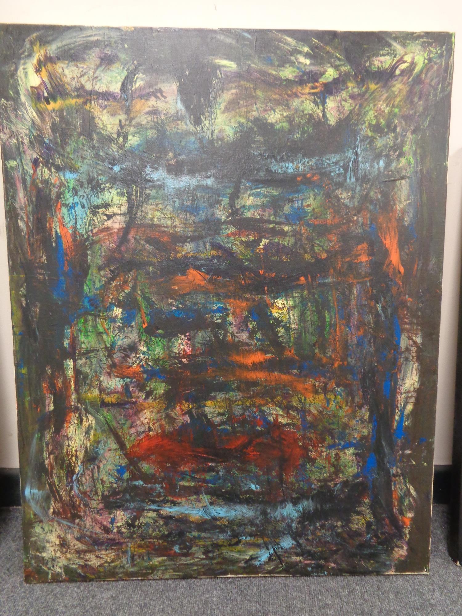 Continental school : Abstract study in multi colour, framed. 70 cm x 90 cm.