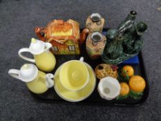 A tray of pair of Japanese vases, Susie Cooper tea ware, Price Bros.