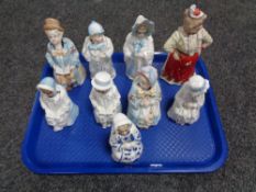 A collection of nine antique bisque and china nodding figures