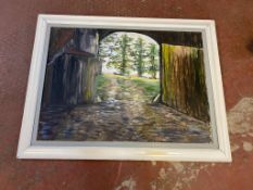 An oil on board in painted frame,