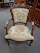 A French style salon armchair upholstered in tapestry fabric