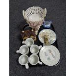 A tray of Copeland Spode milk jug, flower encrusted comport,