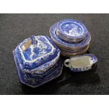 A tray of twenty three pieces of Burleigh Ware willow pattern dinner ware