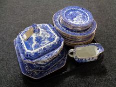 A tray of twenty three pieces of Burleigh Ware willow pattern dinner ware